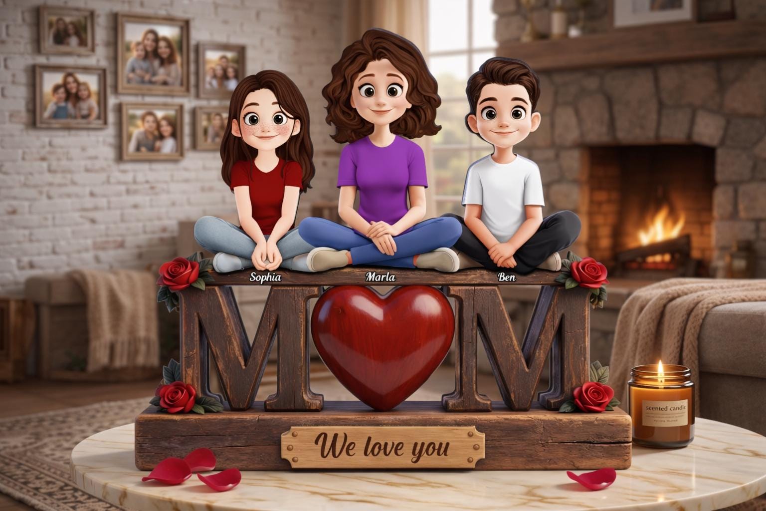Mom We Love You Mother's Day Gift For Mom, Nana, Personalized Wooden Plaque, Custom Family Sign, Grandma Gift With Kids, 2D Flat - 2 Layers