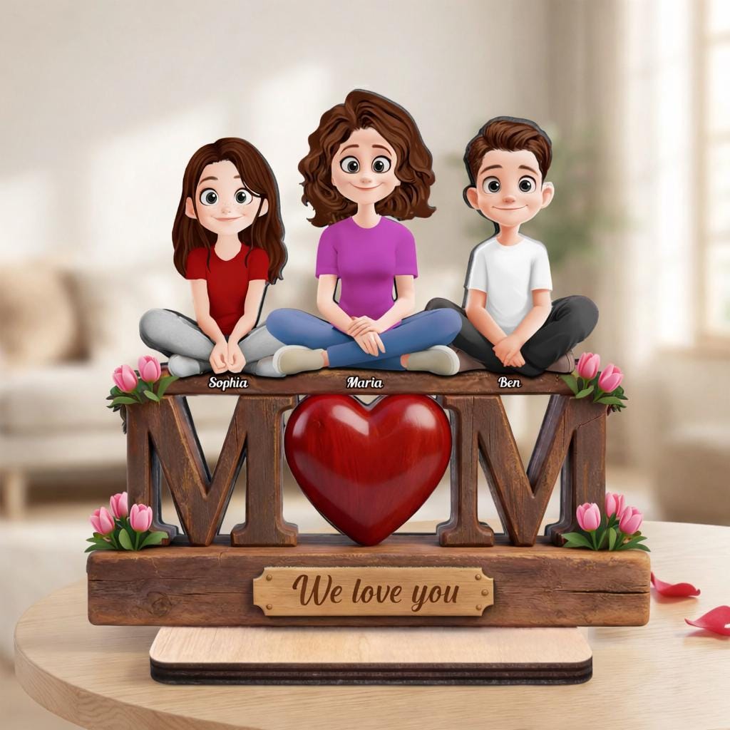 Mom We Love You Mother's Day Gift For Mom, Nana, Personalized Wooden Plaque, Custom Family Sign, Grandma Gift With Kids, 2D Flat - 2 Layers
