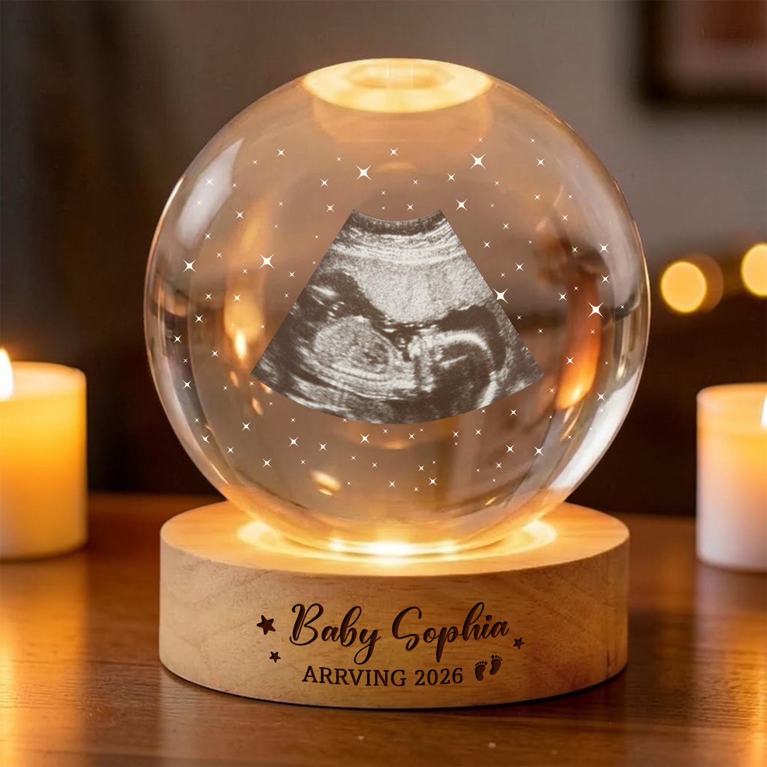 Personalized Ultrasound Crystal Ball Night Light, Custom Baby Lamp, Keepsake Gift