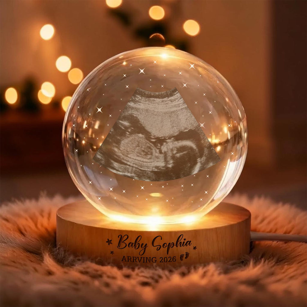 Personalized Ultrasound Crystal Ball Night Light, Custom Baby Lamp, Keepsake Gift