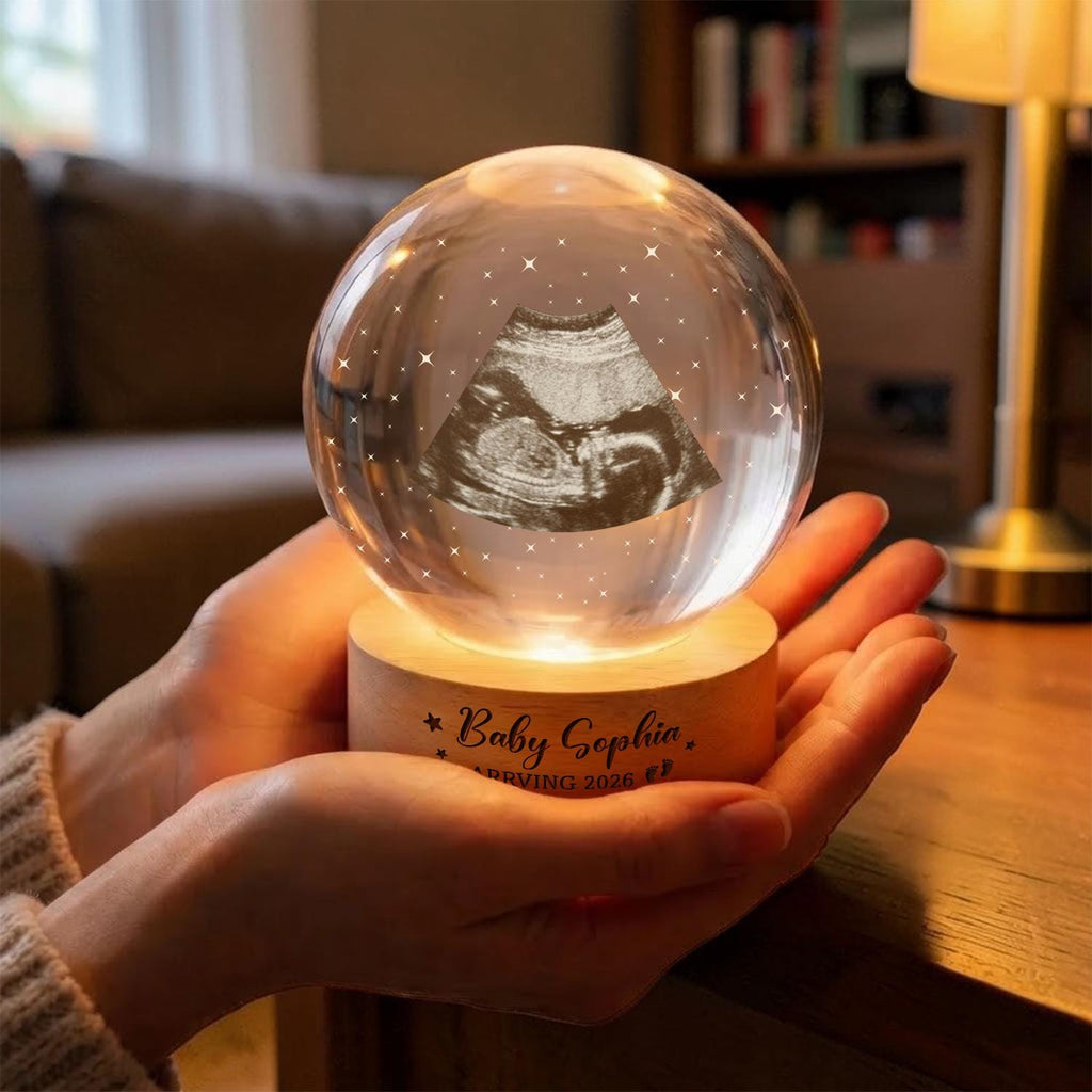 Personalized Ultrasound Crystal Ball Night Light, Custom Baby Lamp, Keepsake Gift
