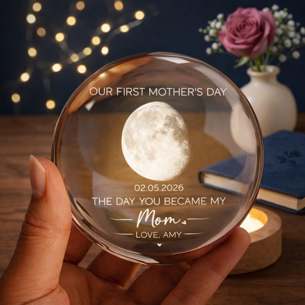 The Day You Became My Mom Custom Moon Phase First Mother's Day, Personalized Crystal Ball Night Light, First Mother's Day Gift For New Mom