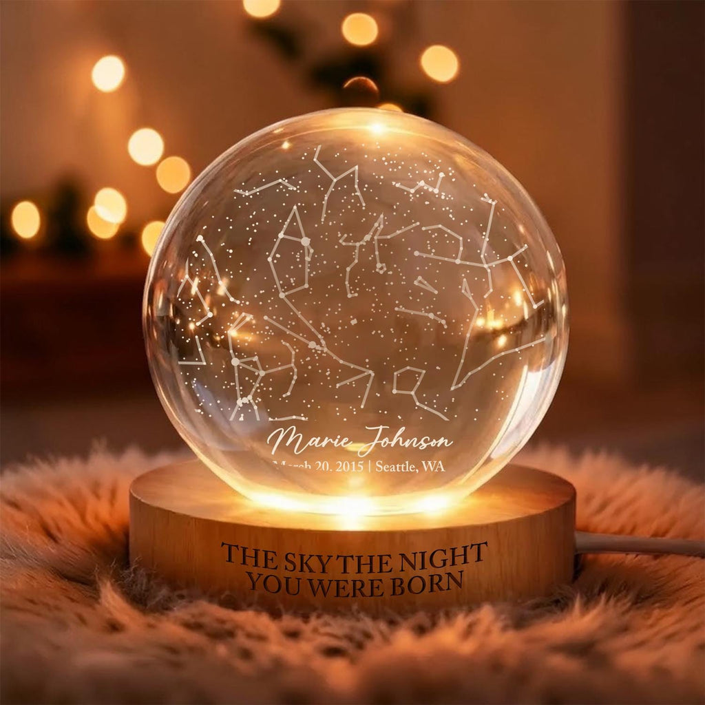 The Stars On The Night You Were Born Star Map By Date Crystal Ball Night Light Personalized Constellation Birthday Gift, Mother's Day Gift