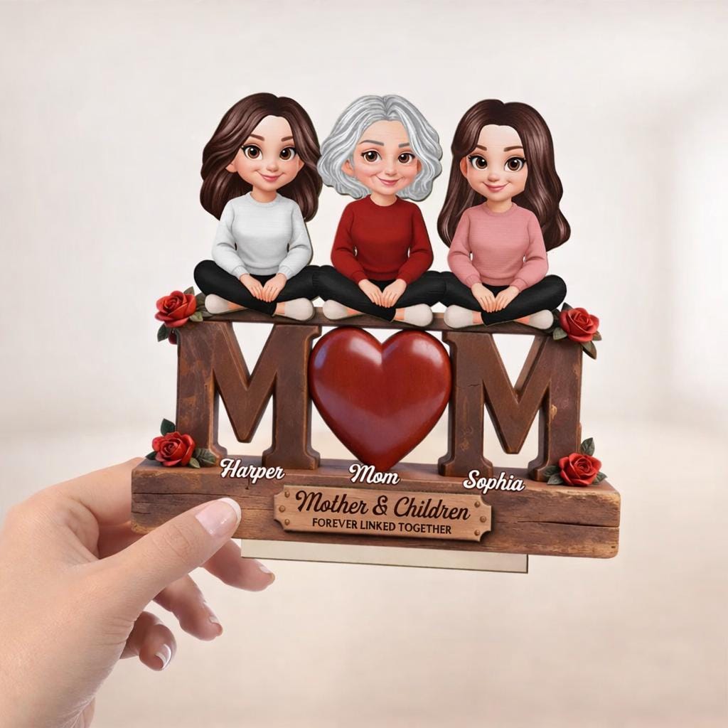 Custom Mothers Day Wooden Sign, Personalized Mom Birthday Gift From Daughter Son, Unique Family Name 2-Layered Wooden Plaque,We Love You Mom