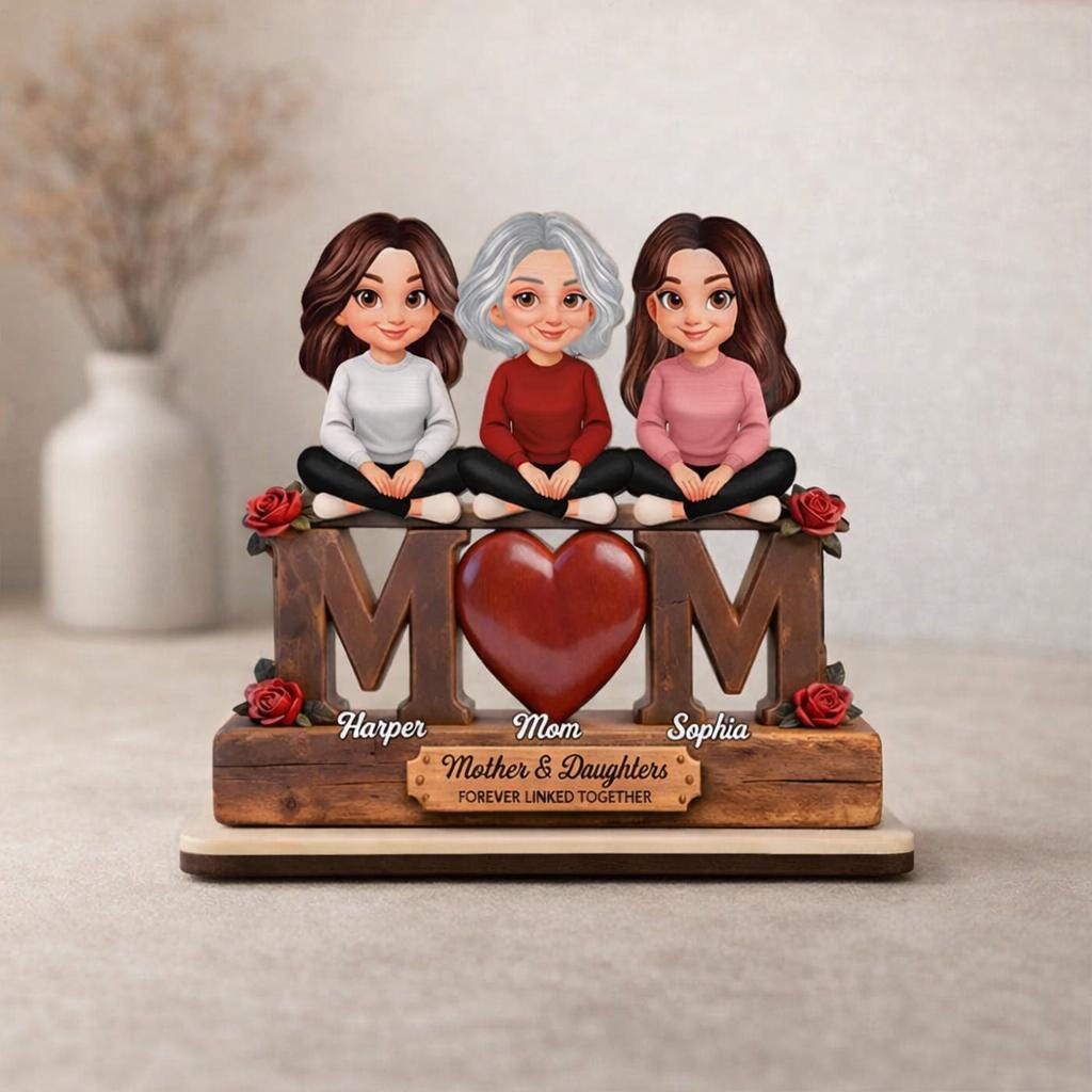 Custom Mothers Day Wooden Sign, Personalized Mom Birthday Gift From Daughter Son, Unique Family Name 2-Layered Wooden Plaque,We Love You Mom