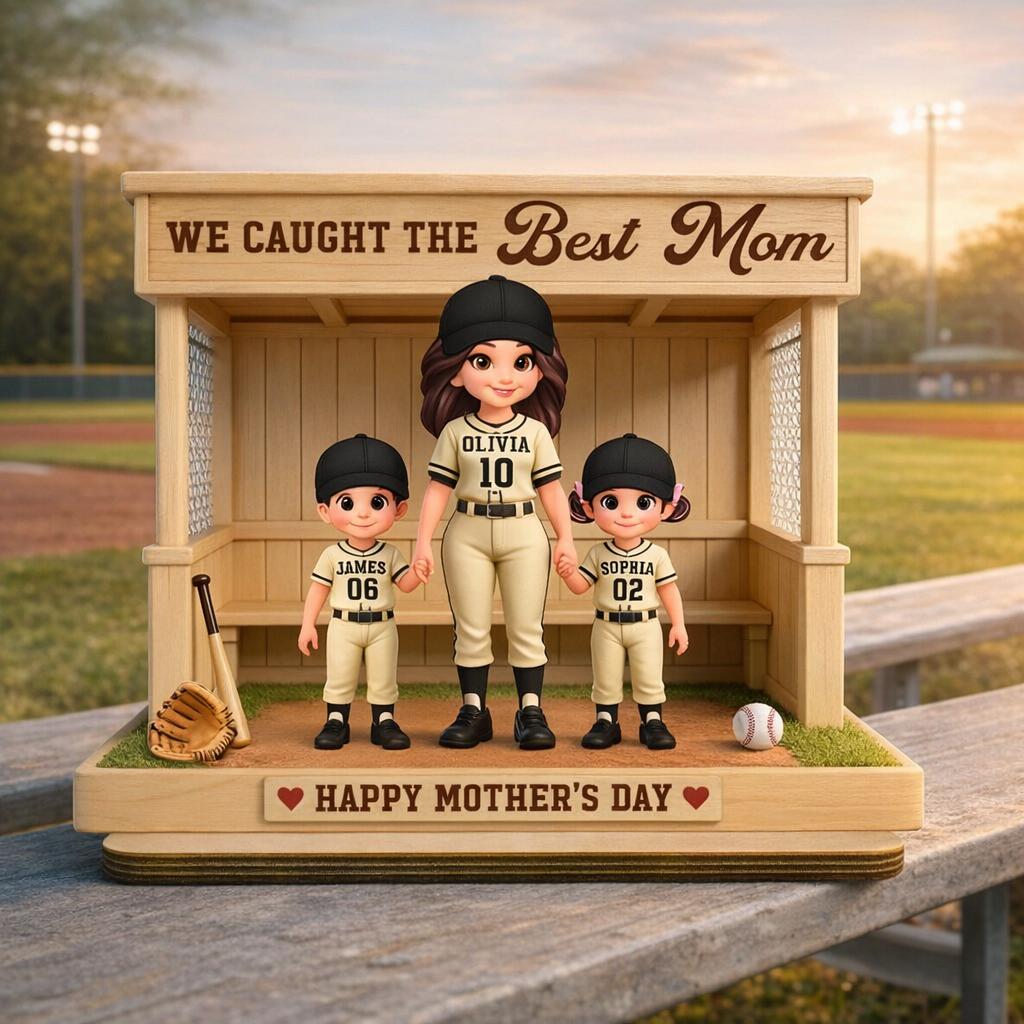 Baseball, Softball Mom And Kids Personalized Standing Wooden Sign, Mother's Day Gift For Wife, Gift For Mom, Baseball Lover, Baseball Player