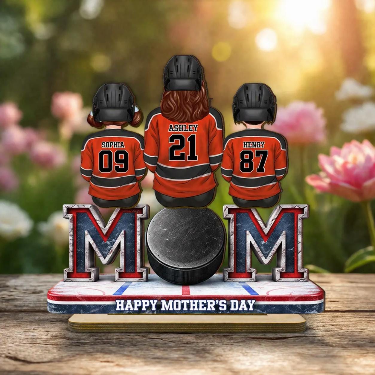 Hockey Mom And Kids Sign, Personalized 2-Layered Wooden Plaque, Mother's Day Gift For Mom, Hockey Lover Gift, Hockey Mom Gift, Game Day Sign