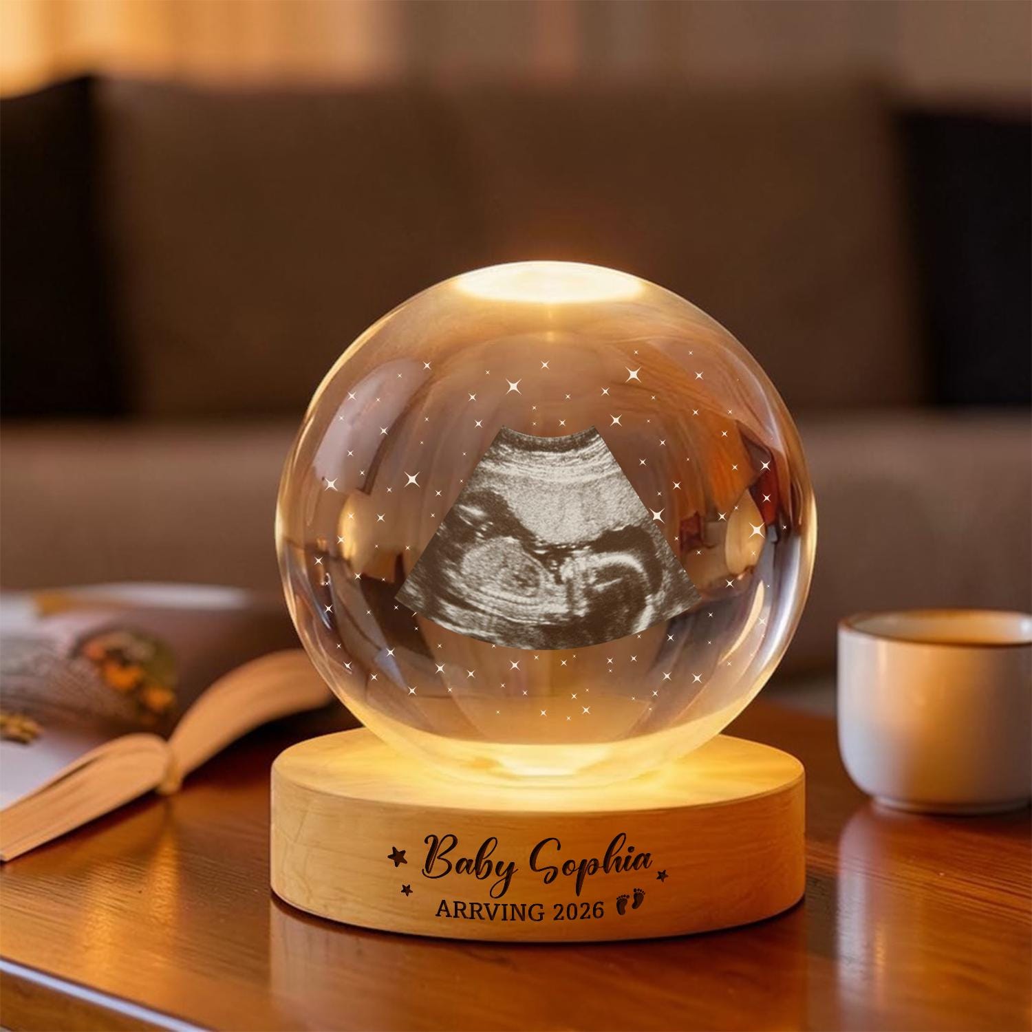 Personalized Ultrasound Crystal Ball Night Light, Custom Baby Lamp, Keepsake Gift