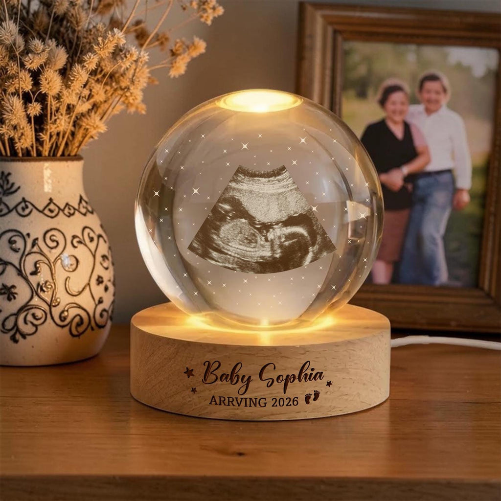 Personalized Ultrasound Crystal Ball Night Light, Custom Baby Lamp, Keepsake Gift