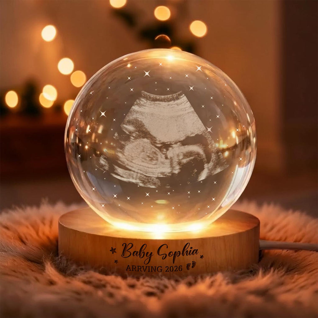 Personalized Ultrasound Crystal Ball Night Light, Custom Baby Lamp, Keepsake Gift