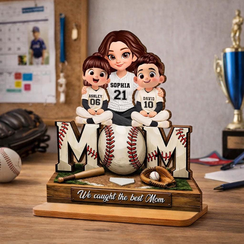 Personalized Baseball Mom Wooden Plaque, Custom Kids Dugout Scene, Mother's Day Gift, Mom Coach Gift