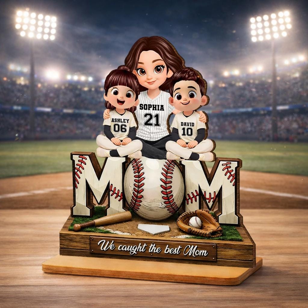 Personalized Baseball Mom Wooden Plaque, Custom Kids Dugout Scene, Mother's Day Gift, Mom Coach Gift