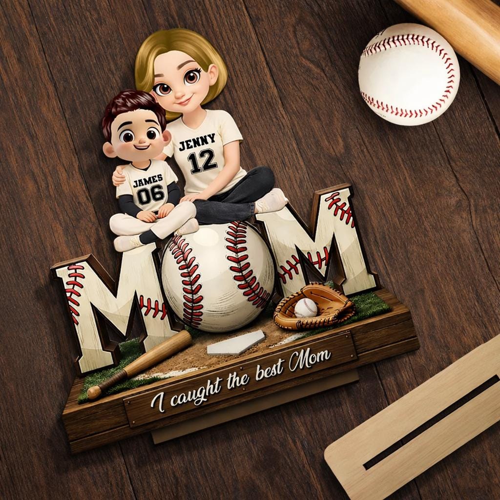 Personalized Baseball Mom Wooden Plaque, Custom Kids Dugout Scene, Mother's Day Gift, Mom Coach Gift