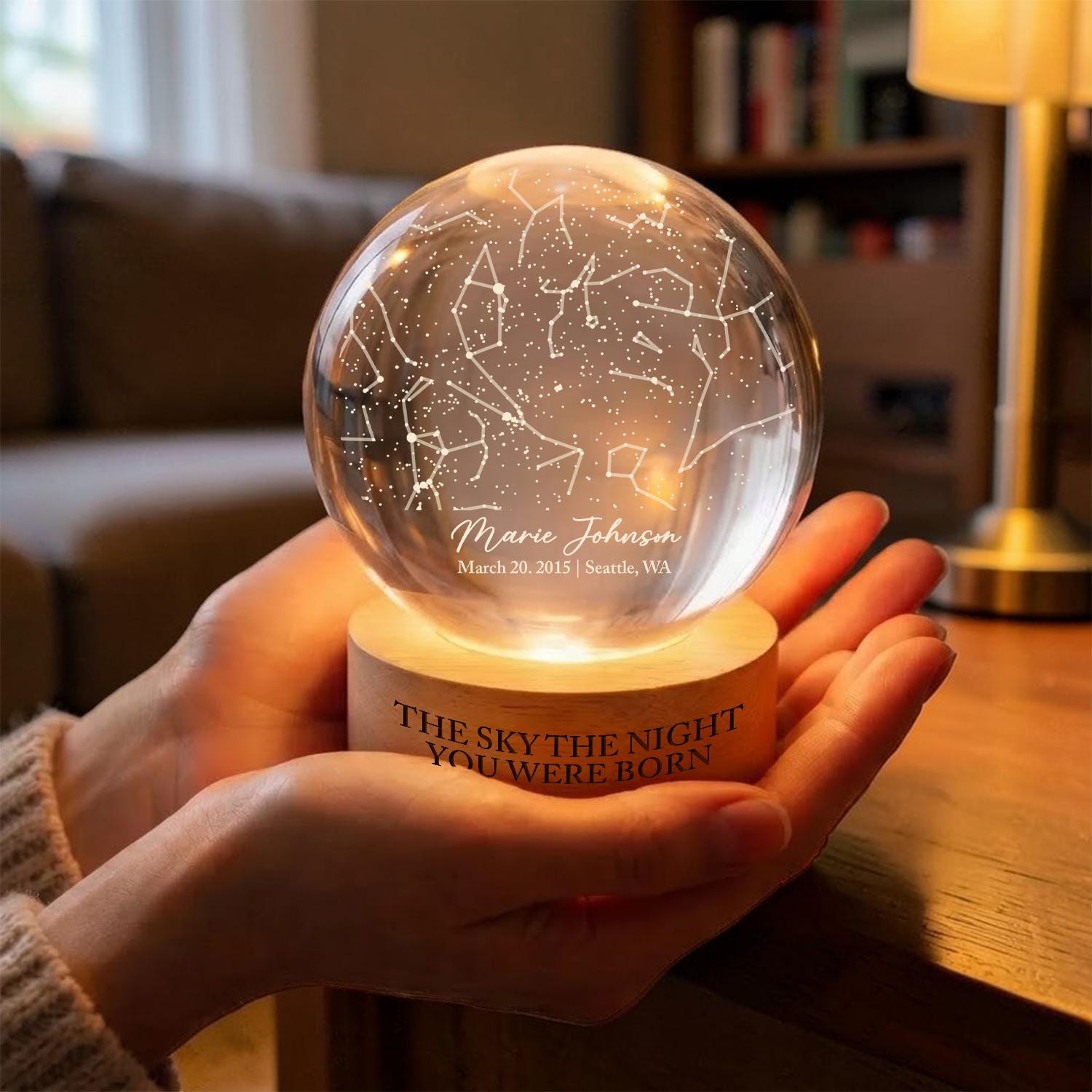 The Stars On The Night You Were Born Star Map By Date Crystal Ball Night Light Personalized Constellation Birthday Gift, Mother's Day Gift