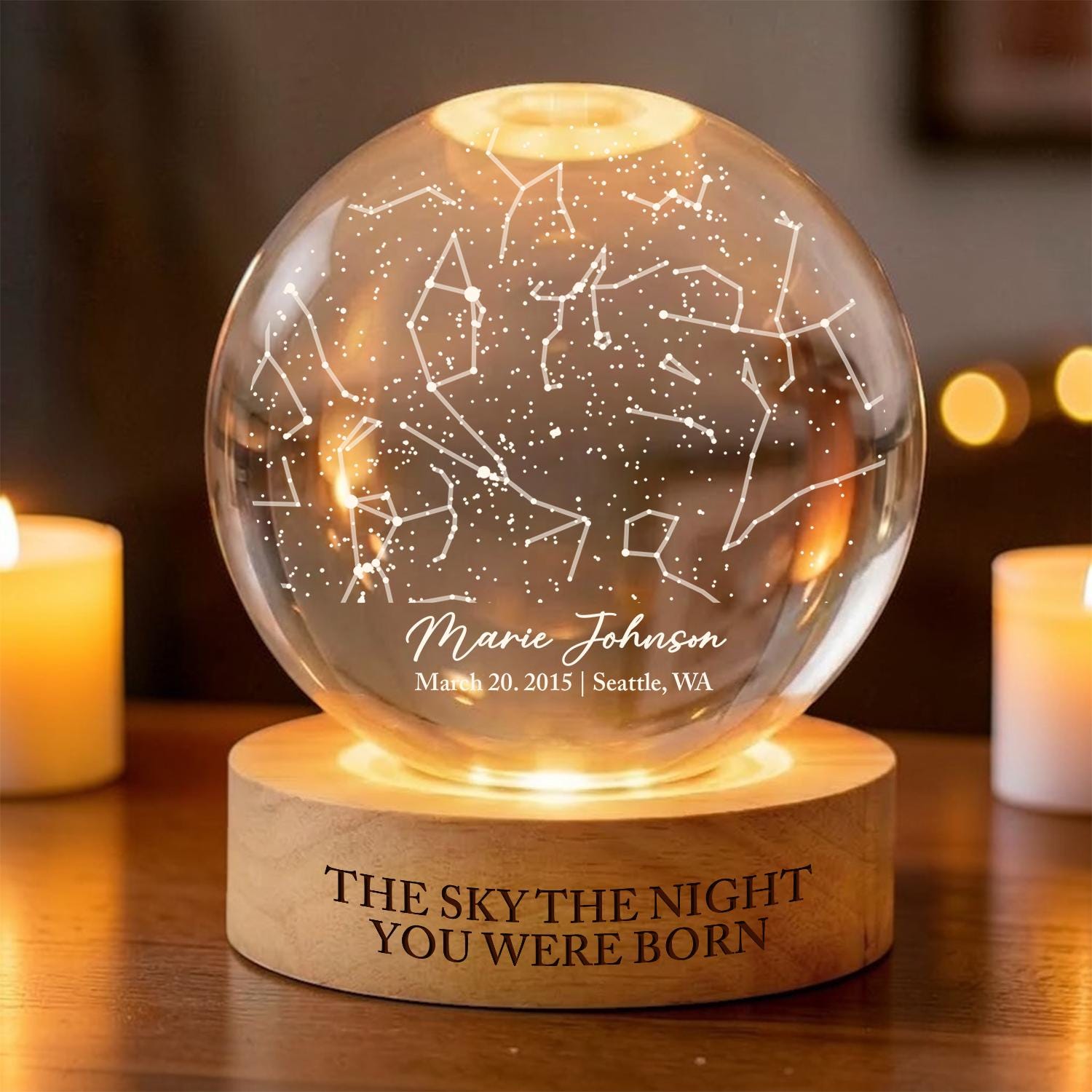 The Stars On The Night You Were Born Star Map By Date Crystal Ball Night Light Personalized Constellation Birthday Gift, Mother's Day Gift