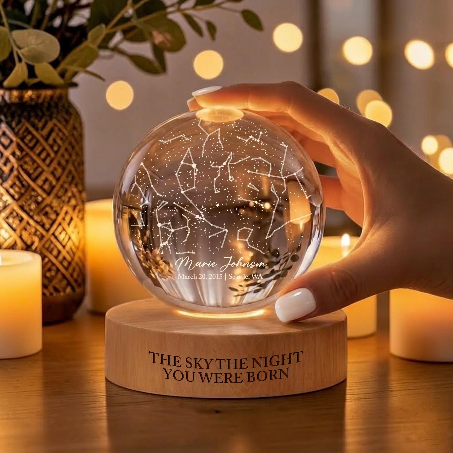 The Stars On The Night You Were Born Star Map By Date Crystal Ball Night Light Personalized Constellation Birthday Gift, Mother's Day Gift