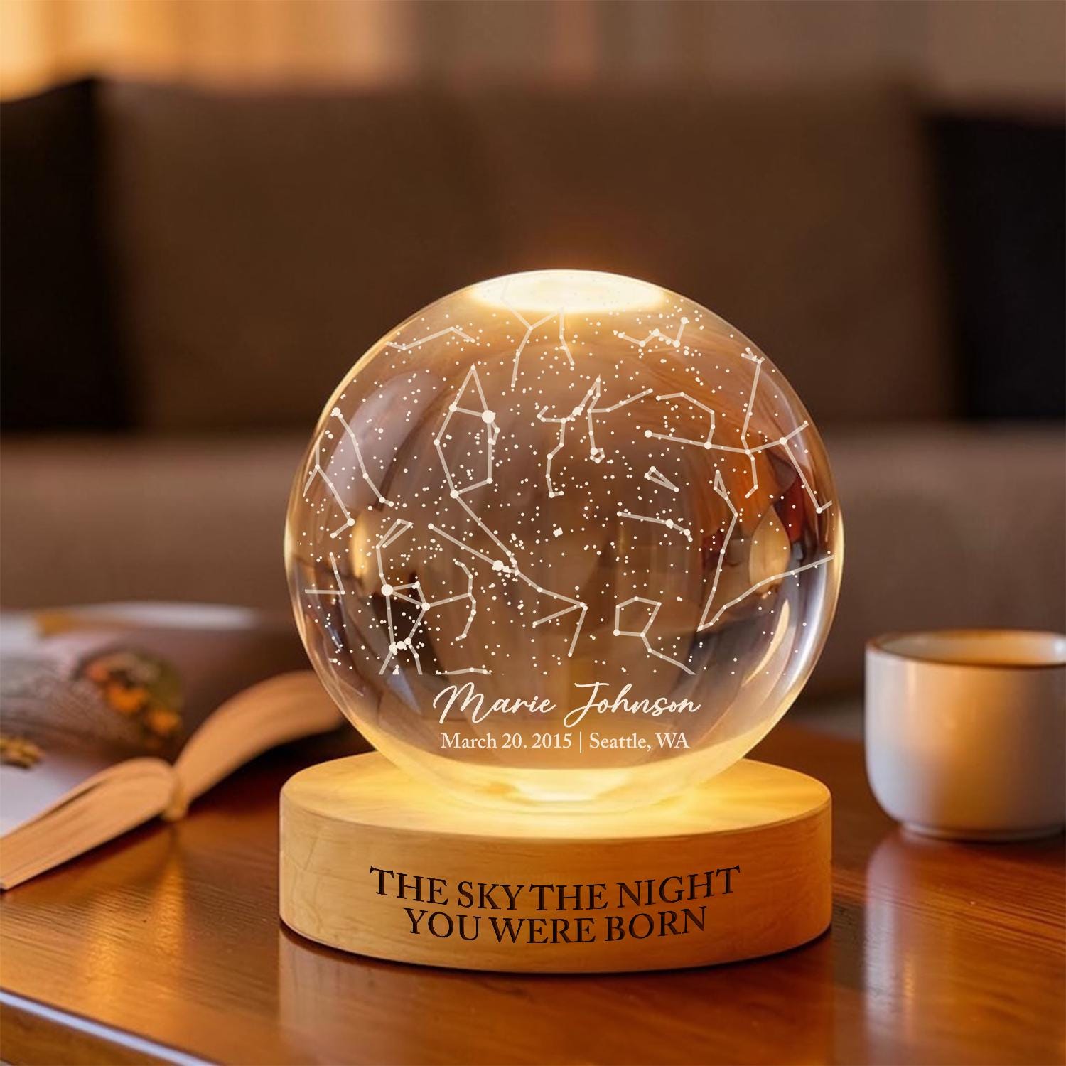 The Stars On The Night You Were Born Star Map By Date Crystal Ball Night Light Personalized Constellation Birthday Gift, Mother's Day Gift