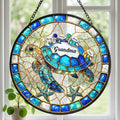 Custom Turtle Stained Glass Suncatcher Mom Grandma,  Personalized Stained Glass Window Hanging Suncatcher, Sentimental Gift For Mom, Nana