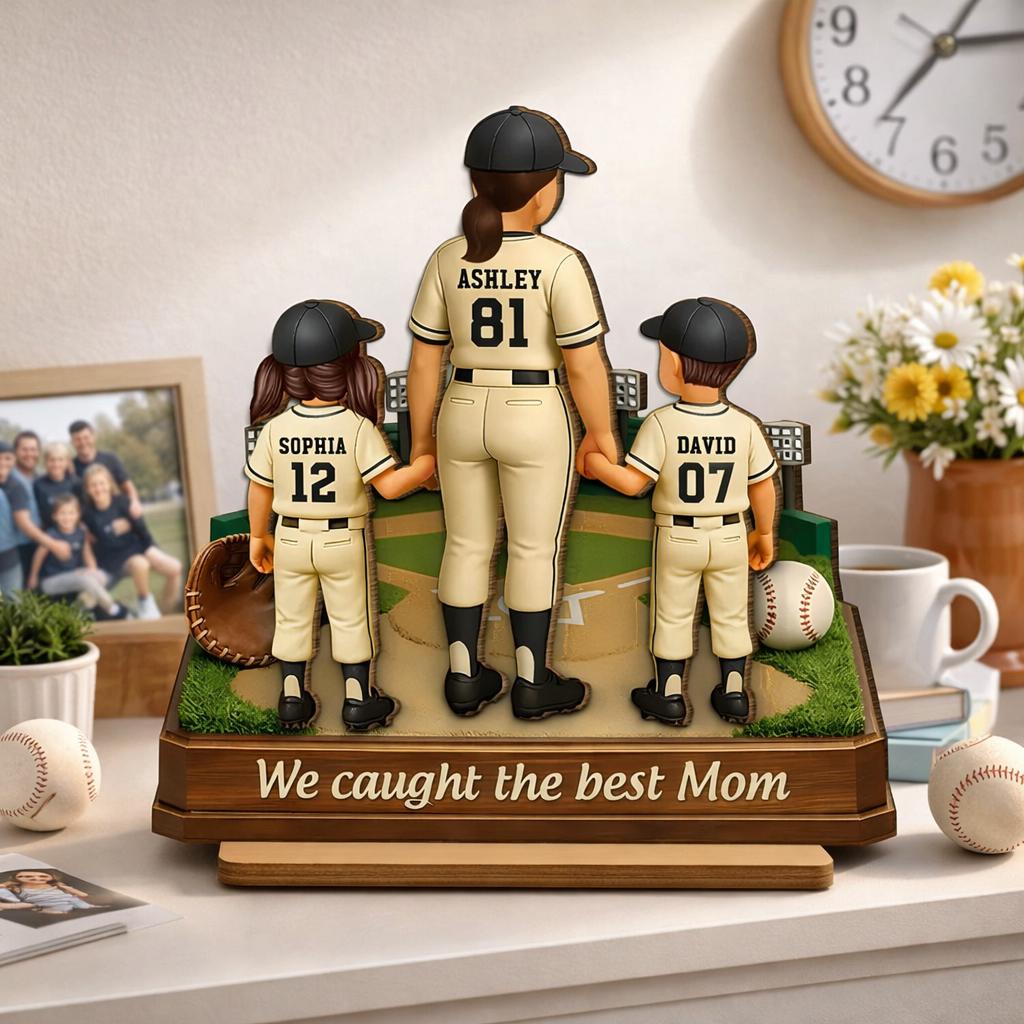 Personalized Baseball Mom Sign, Baseball Family Stand, Softball Mom Gift, We Caught The Best Mom, Sports Mom Birthday Gift, Mothers Day Gift
