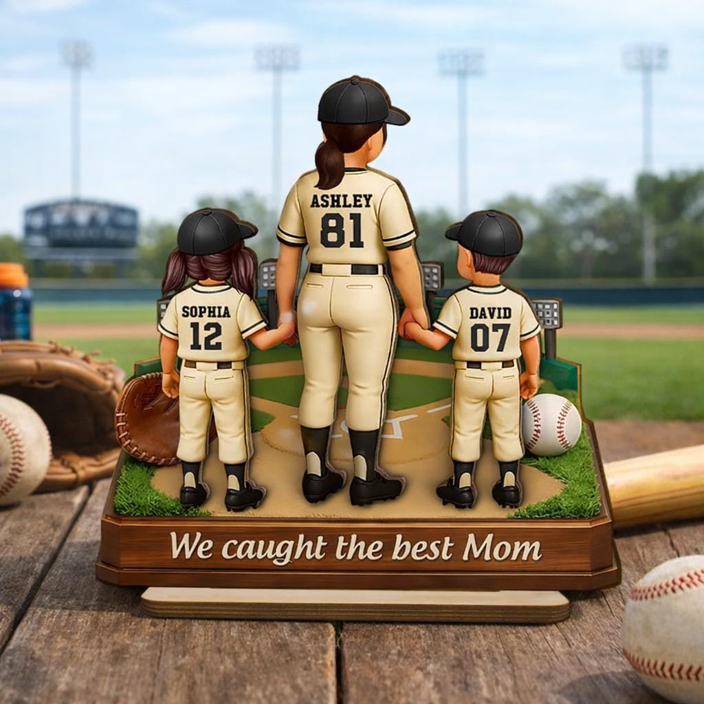 Personalized Baseball Mom Sign, Baseball Family Stand, Softball Mom Gift, We Caught The Best Mom, Sports Mom Birthday Gift, Mothers Day Gift