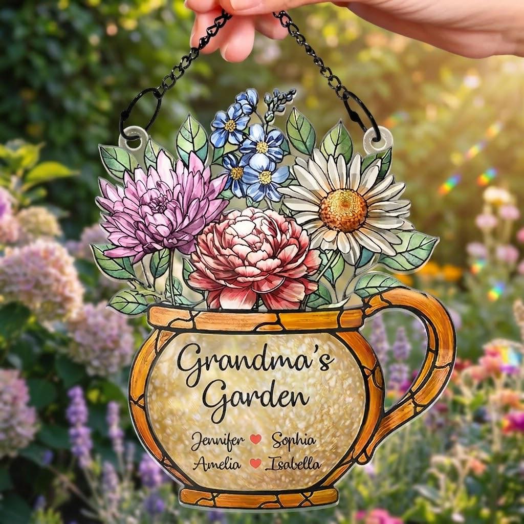 Personalized Grandma's Garden Suncatcher, Birth Month Flower Acrylic Window Hanging, Mother's Day Gift, Grandma Gift, Mom Gift, Floral Gifts