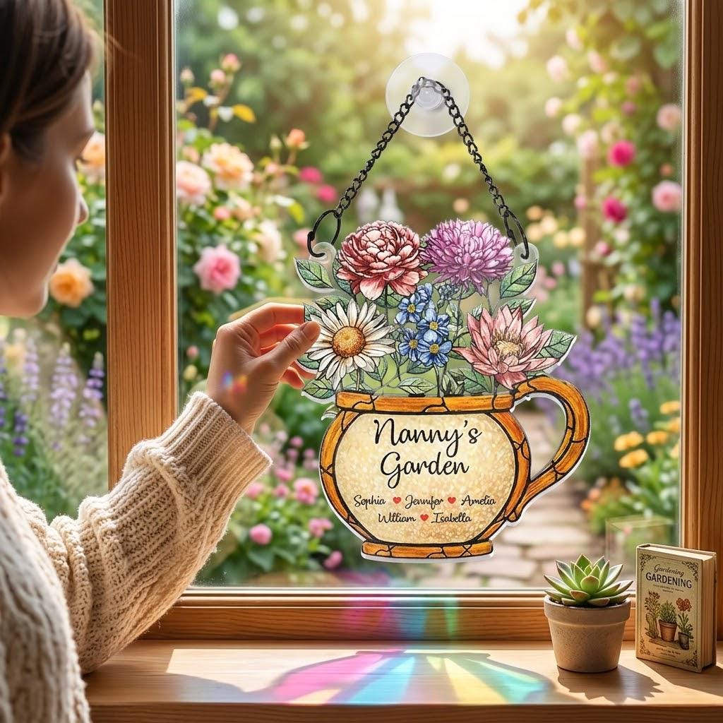 Personalized Grandma's Garden Suncatcher, Birth Month Flower Acrylic Window Hanging, Mother's Day Gift, Grandma Gift, Mom Gift, Floral Gifts