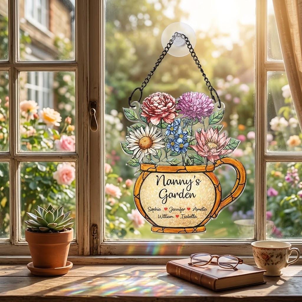 Personalized Grandma's Garden Suncatcher, Birth Month Flower Acrylic Window Hanging, Mother's Day Gift, Grandma Gift, Mom Gift, Floral Gifts