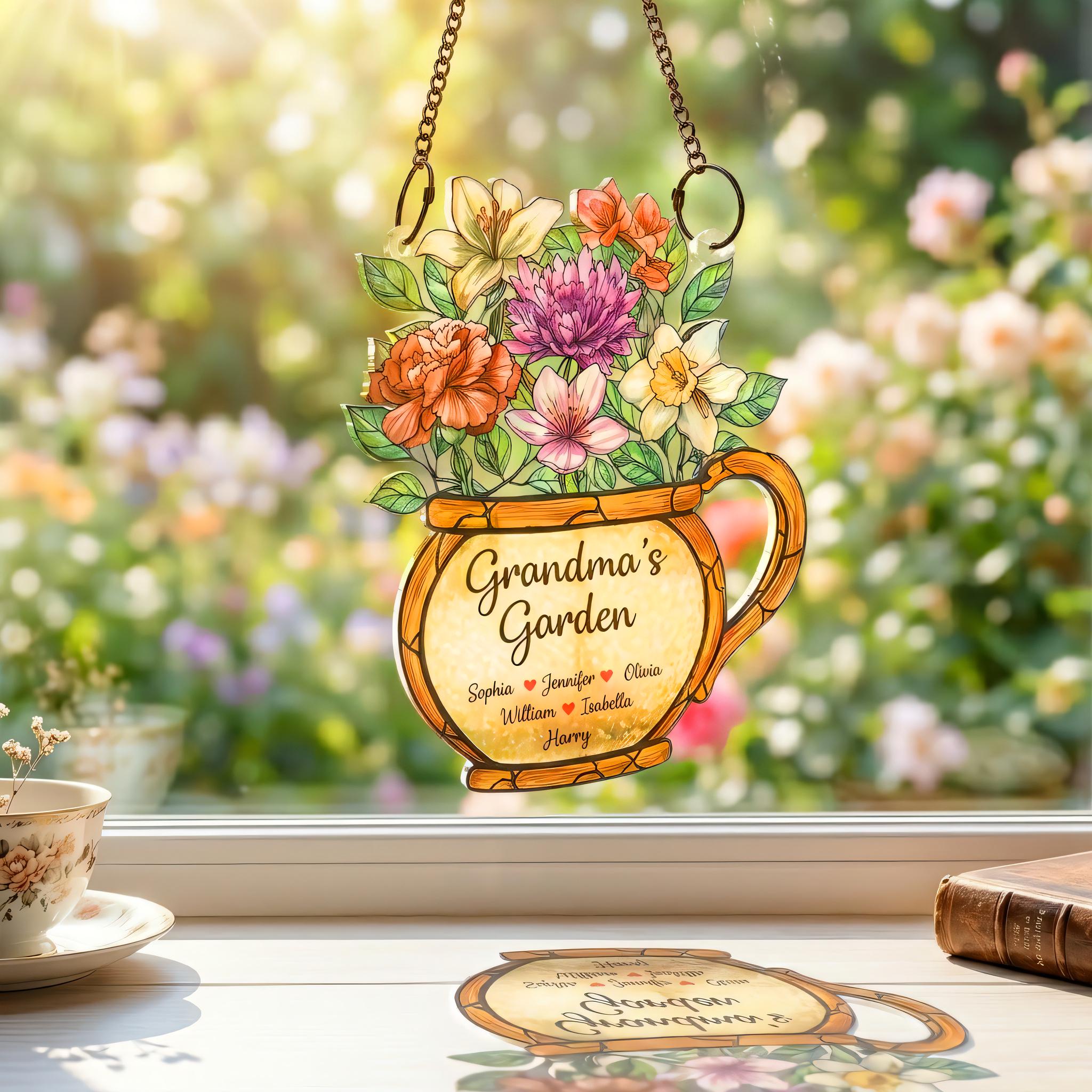 Personalized Grandma's Garden Suncatcher, Birth Month Flower Acrylic Window Hanging, Mother's Day Gift, Grandma Gift, Mom Gift, Floral Gifts