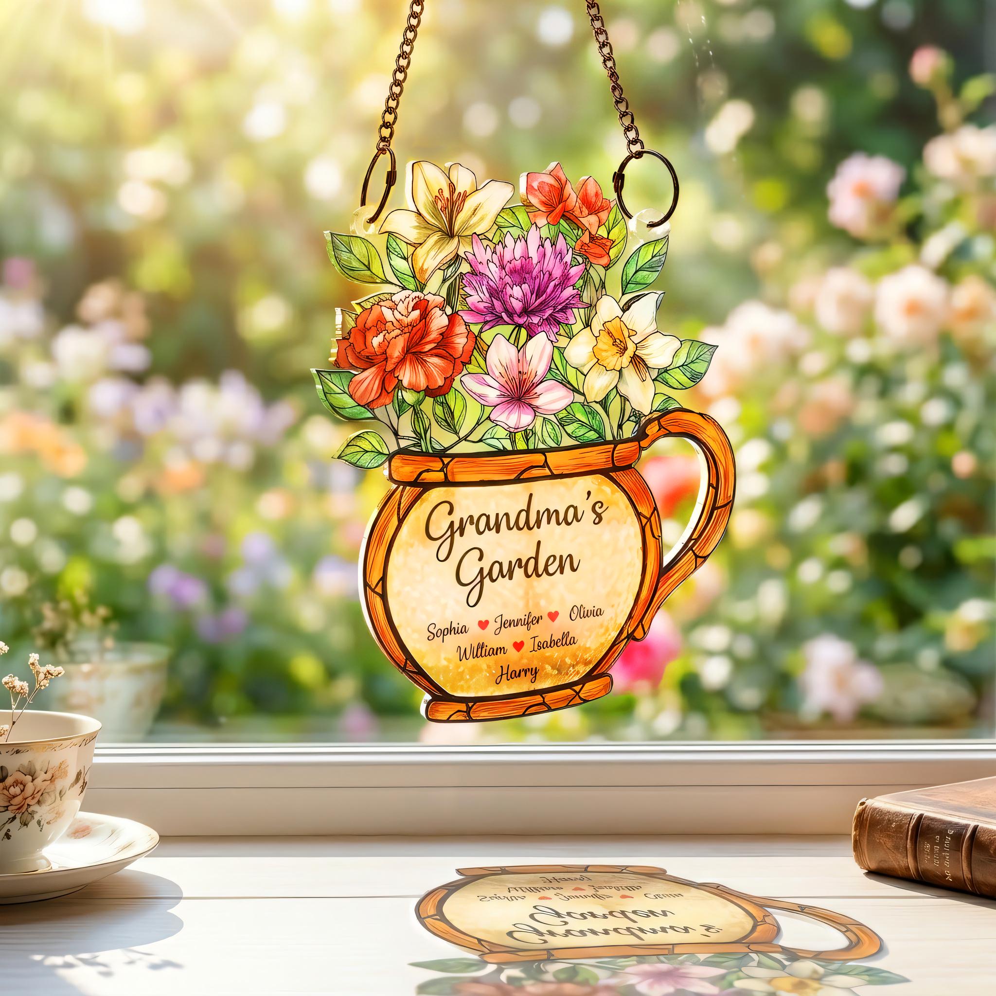 Personalized Grandma's Garden Suncatcher, Birth Month Flower Acrylic Window Hanging, Mother's Day Gift, Grandma Gift, Mom Gift, Floral Gifts