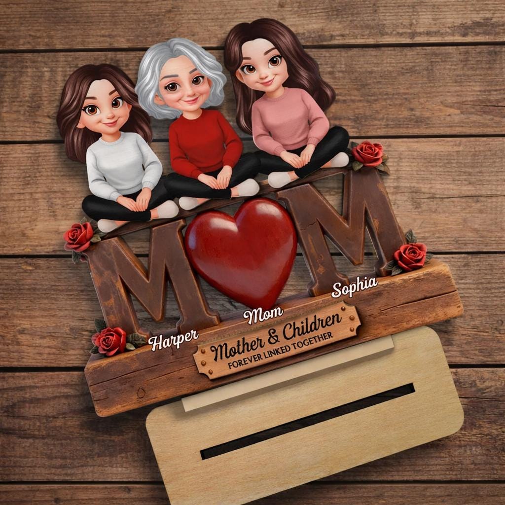 Custom Mothers Day Wooden Sign, Personalized Mom Birthday Gift From Daughter Son, Unique Family Name 2-Layered Wooden Plaque,We Love You Mom