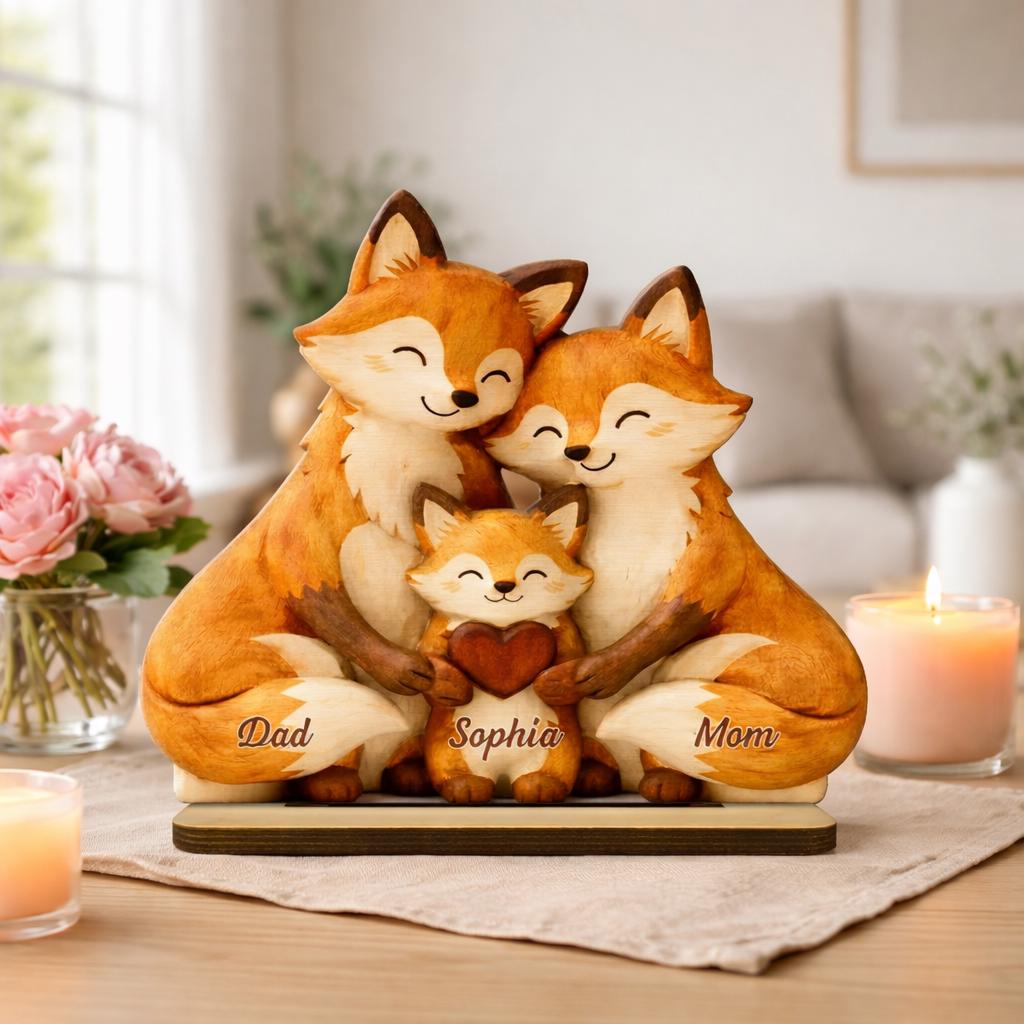 Personalized Fox Family Wooden Sign, Custom Family Names Sign, Family Keepsake, First Mother's Day Gift, Mom and Baby Sign, Animal Family