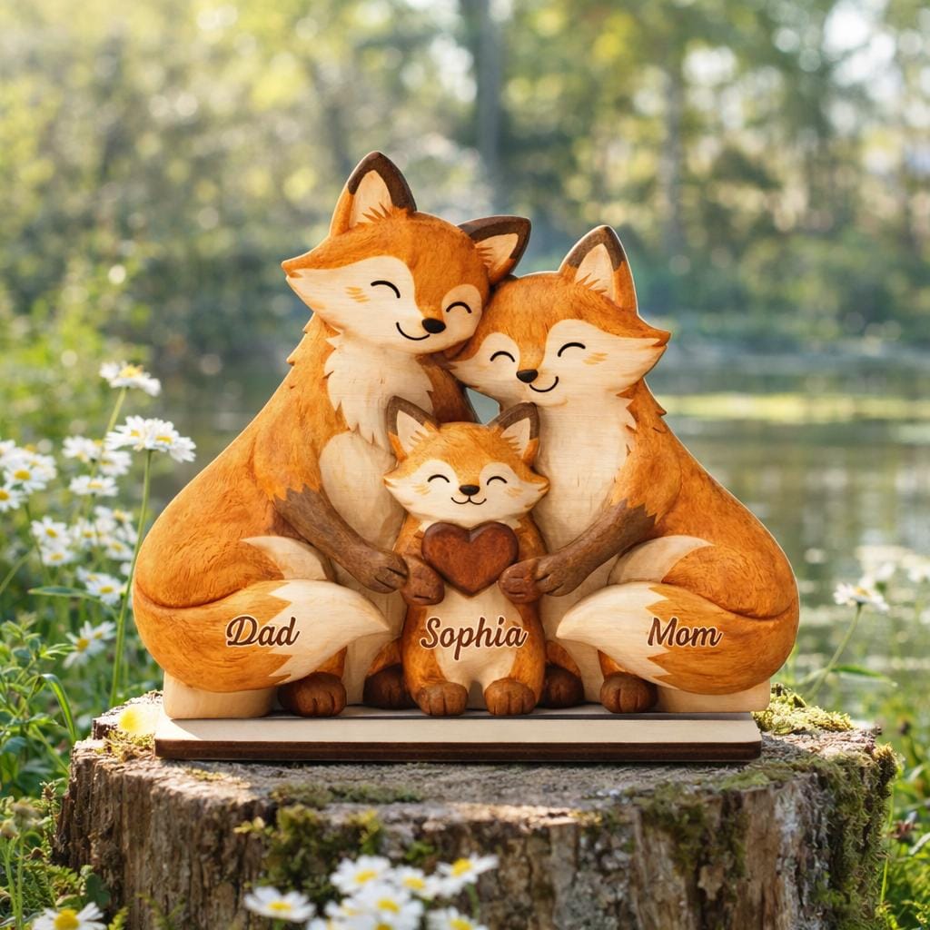 Personalized Fox Family Wooden Sign, Custom Family Names Sign, Family Keepsake, First Mother's Day Gift, Mom and Baby Sign, Animal Family