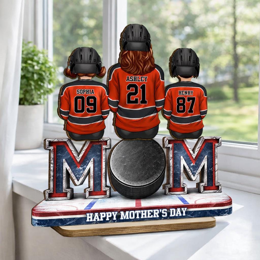Hockey Mom And Kids Sign, Personalized 2-Layered Wooden Plaque, Mother's Day Gift For Mom, Hockey Lover Gift, Hockey Mom Gift, Game Day Sign