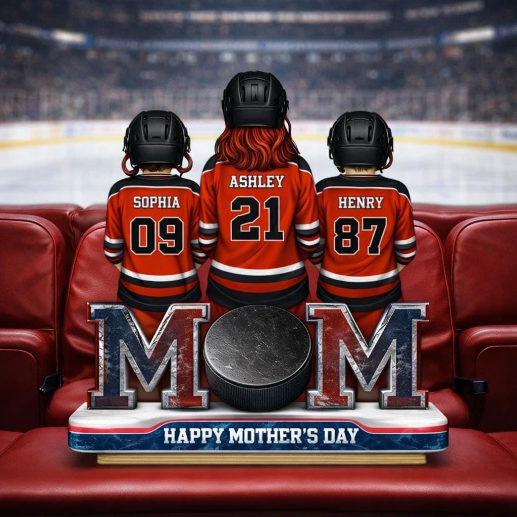 Hockey Mom And Kids Sign, Personalized 2-Layered Wooden Plaque, Mother's Day Gift For Mom, Hockey Lover Gift, Hockey Mom Gift, Game Day Sign