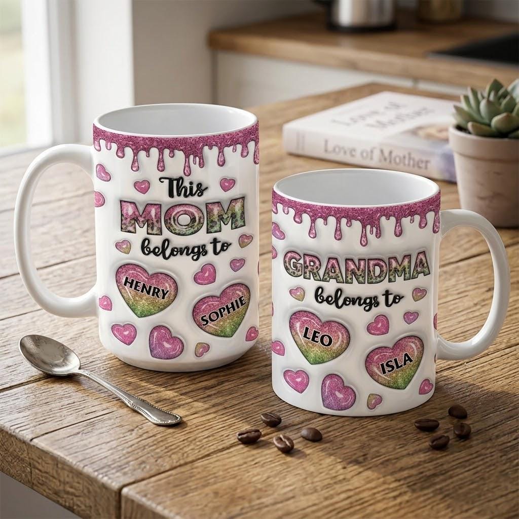 Custom Mama Coffee Mug, This Mom Grandma Coffee Cup, Inflated Effect Printed, Personalized Mothers Day Gift For Mom, Nana, Grandma