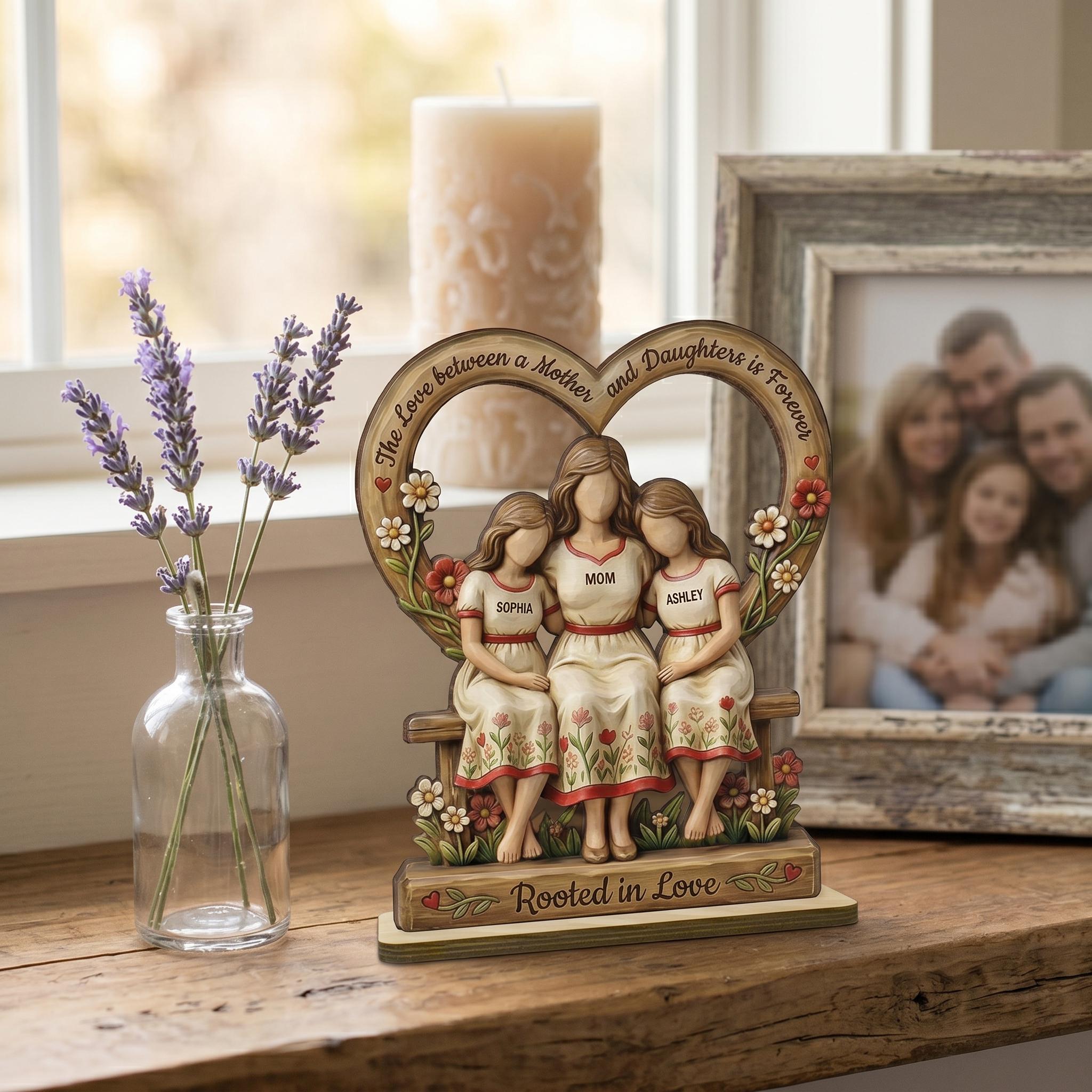 Personalized Mother Daughter Wooden Plaque, Custom Mom and Kids Gift, Mother’s Day Keepsake, Family Name Sign, Mom Birthday Gift - 2D Print