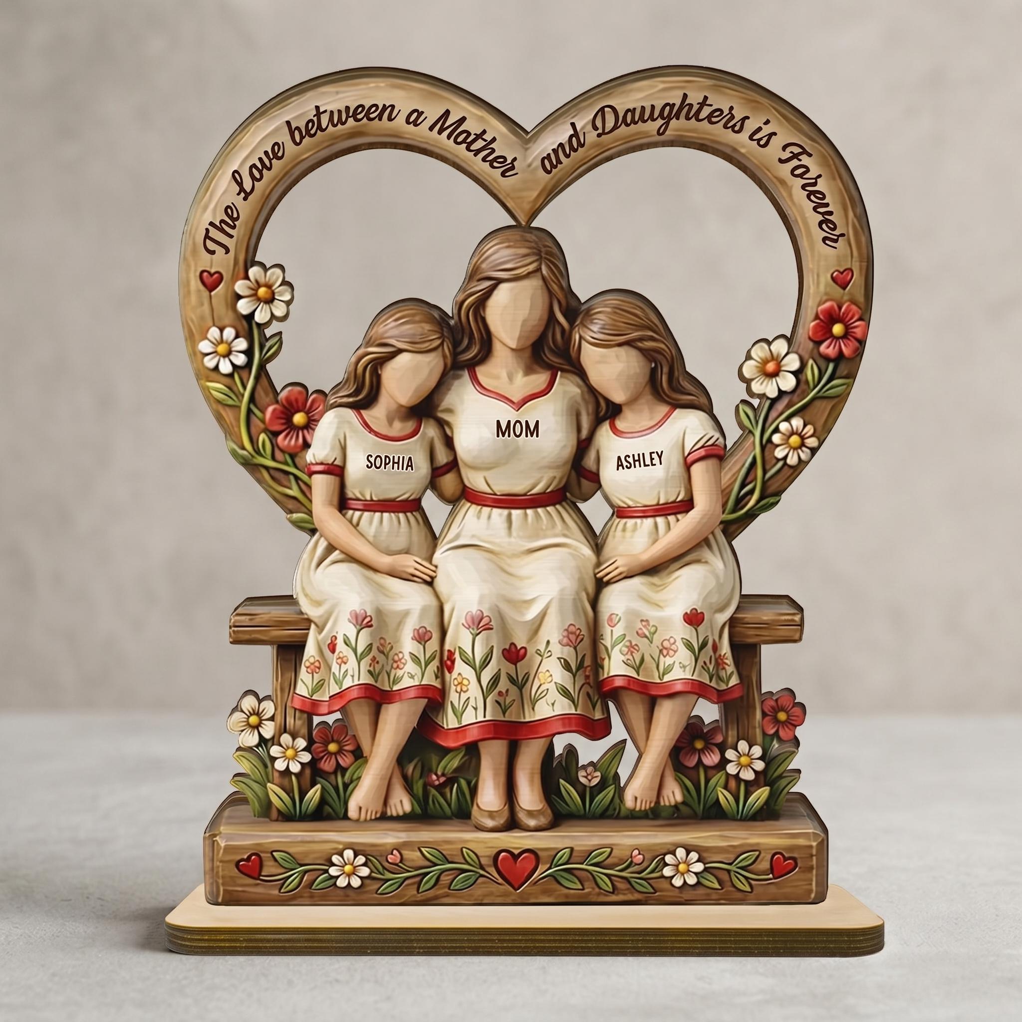 Personalized Mother Daughter Wooden Plaque, Custom Mom and Kids Gift, Mother’s Day Keepsake, Family Name Sign, Mom Birthday Gift - 2D Print