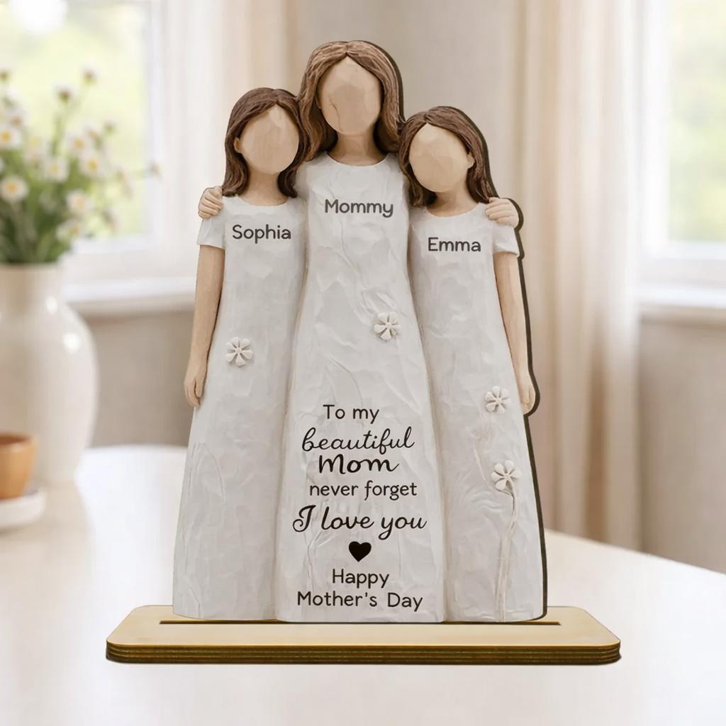 Personalized Mom Daughter Wooden Figurine, Custom Mother Daughter Gift, Mother’s Day Keepsake, Mom Birthday Gift, Family Name Decor 2D Print