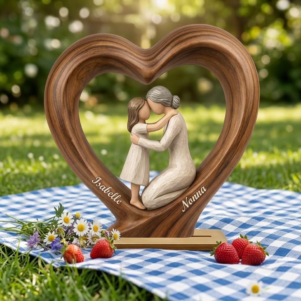 First Mothers Day 2D FLAT Wooden Block Gift, Personalized Mom and Baby Keepsake, Heart Shape Wood Sculpture, New Mom Gift, Custom Name Decor