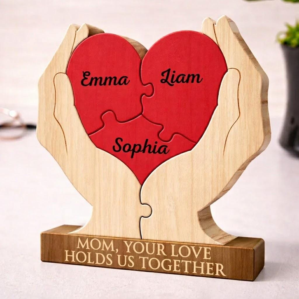 Personalized Mothers Day Wooden Puzzle, You Are The Piece That Holds Us Together Sign, Custom Gift For Mom From Kid, Printed Family Puzzle