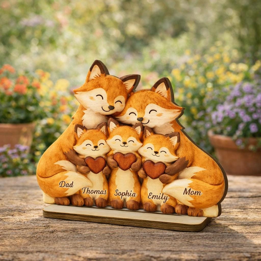 Personalized Fox Family Wooden Sign, Custom Family Names Sign, Family Keepsake, First Mother's Day Gift, Mom and Baby Sign, Animal Family