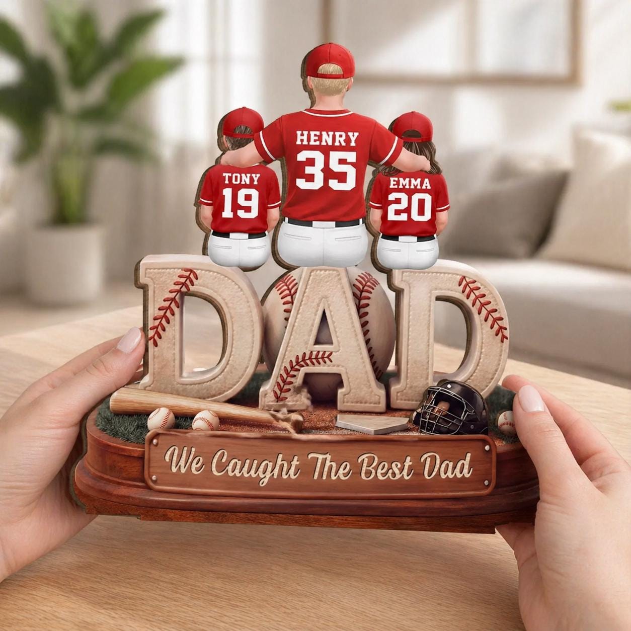 We Caught the Best Dad Baseball, Personalized 2D Wooden Plaque, Custom Father's Day Gift for Dad, Gift for Husband, Grandpa, Heartfelt Gift