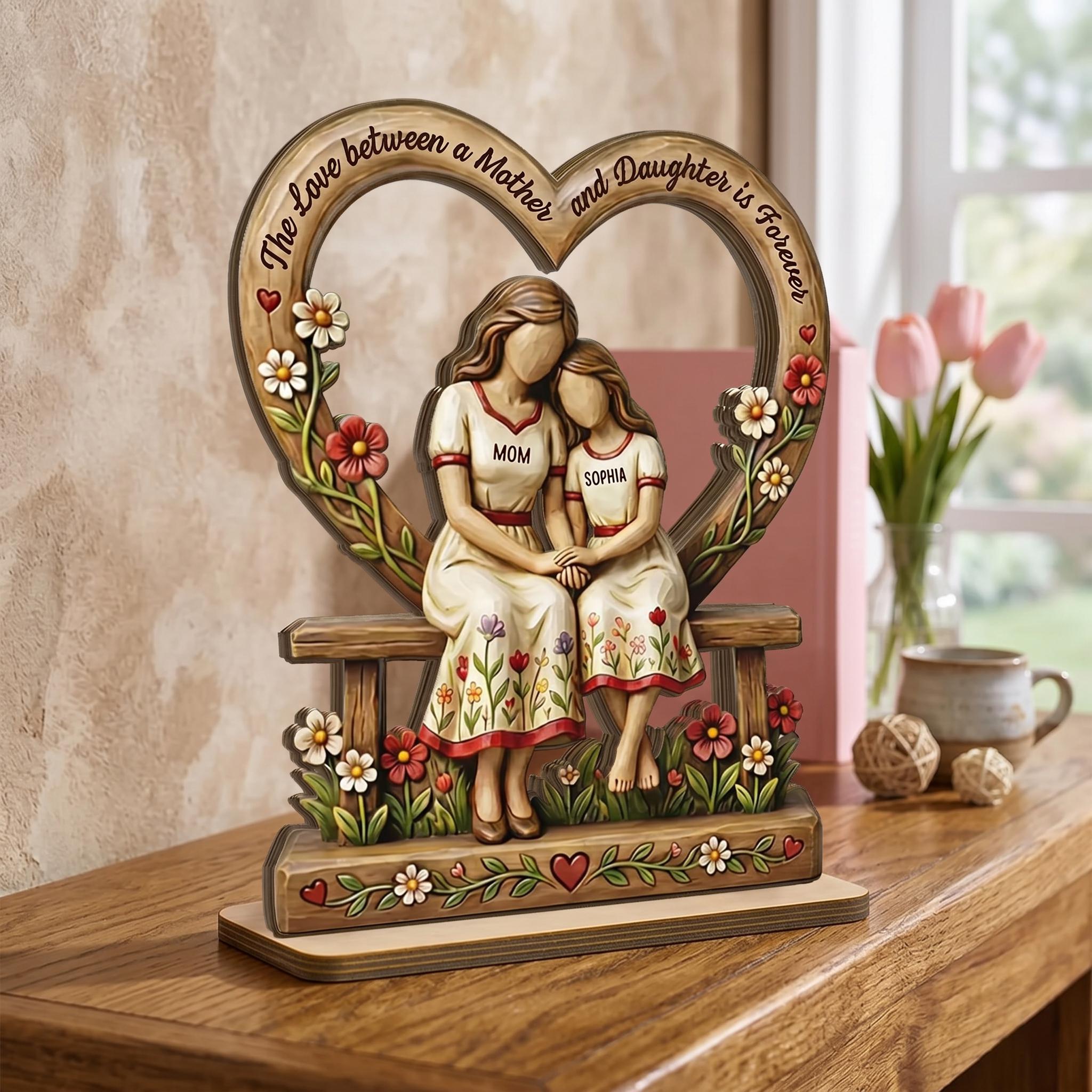 Personalized Mother Daughter Wooden Plaque, Custom Mom and Kids Gift, Mother’s Day Keepsake, Family Name Sign, Mom Birthday Gift - 2D Print