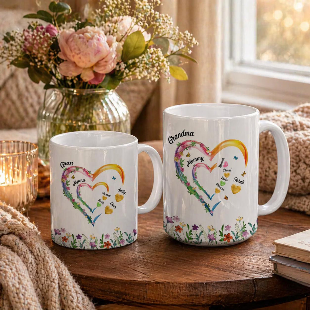 Personalized Mom Grandma Hearts Coffee Mug, Family Mug, Custom Kids Names Mug, Gift For Mom Grandma, Mother's Day Keepsake, Heart Family Mug