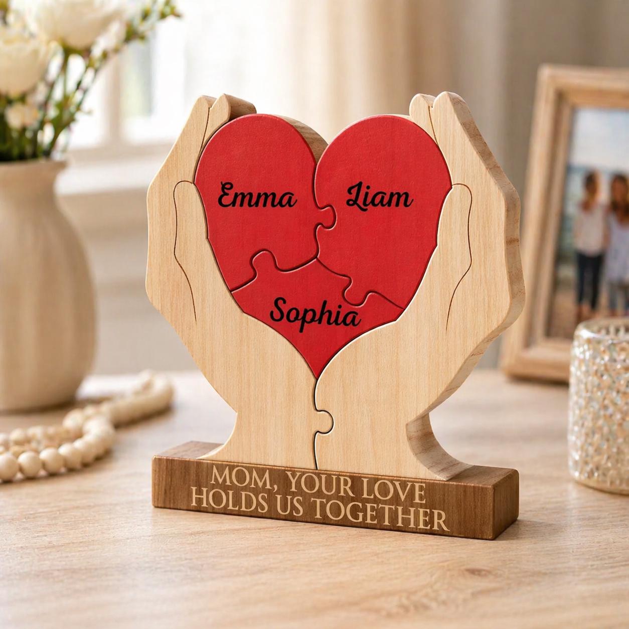 Personalized Mothers Day Wooden Puzzle, You Are The Piece That Holds Us Together Sign, Custom Gift For Mom From Kid, Printed Family Puzzle