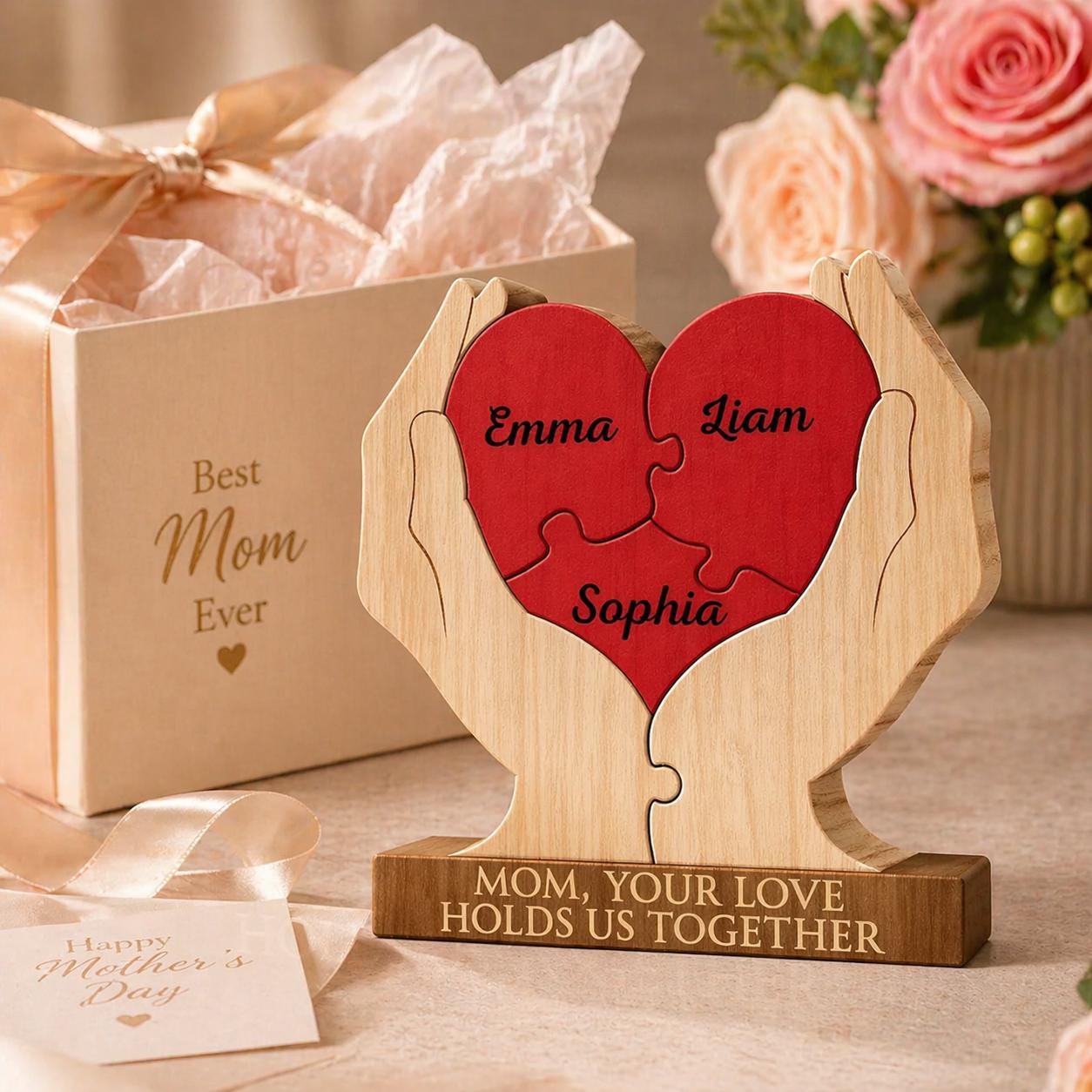 Personalized Mothers Day Wooden Puzzle, You Are The Piece That Holds Us Together Sign, Custom Gift For Mom From Kid, Printed Family Puzzle