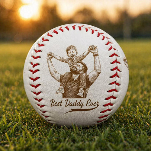 Custom Engraved Photo on Baseball Ball, Personalized Your Kids Picture Father's Day Present, Custom Best Dad Papa Ever, Baseball Dad Gift