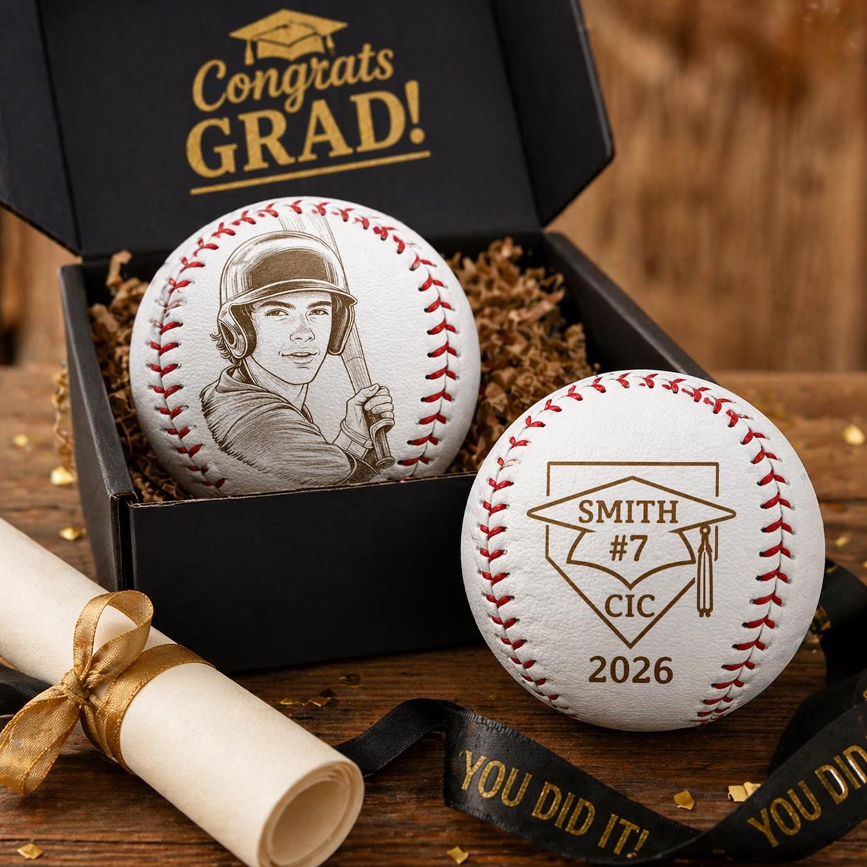 Custom Engraved Photo Baseball Ball, Personalized Baseball Keepsake Gift for Ball Players, Graduation Senior Gift for Son, Baseball Lover