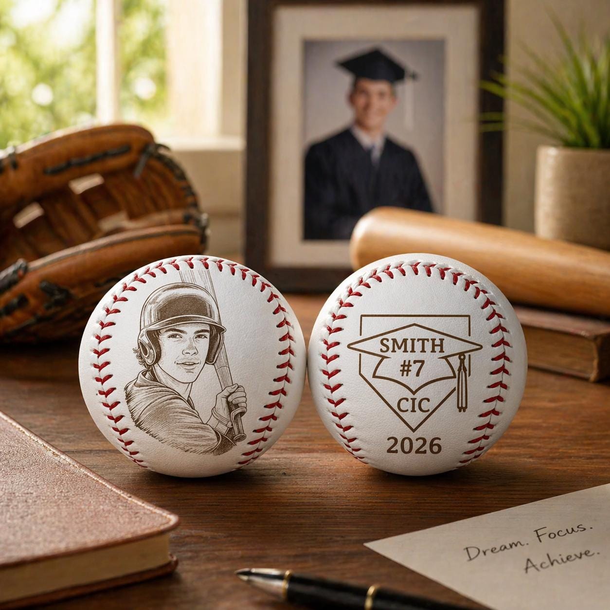 Custom Engraved Photo Baseball Ball, Personalized Baseball Keepsake Gift for Ball Players, Graduation Senior Gift for Son, Baseball Lover