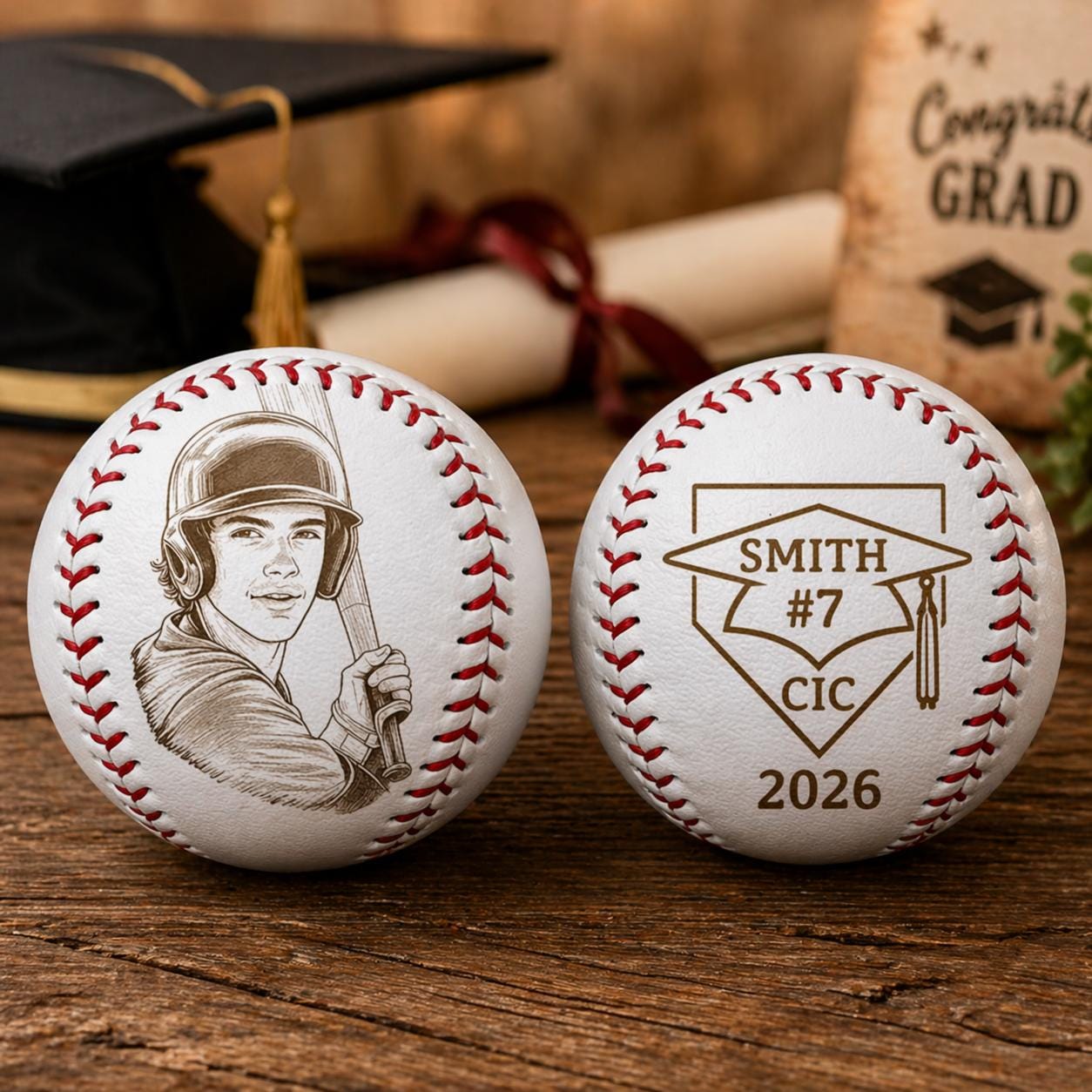 Custom Engraved Photo Baseball Ball, Personalized Baseball Keepsake Gift for Ball Players, Graduation Senior Gift for Son, Baseball Lover